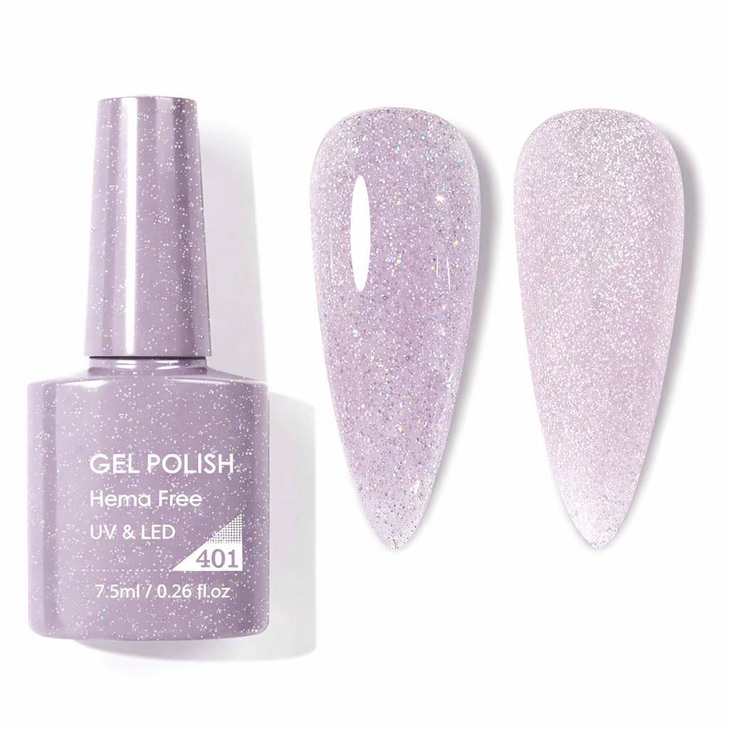 Gel Nail Polish Soak Off UV LED, Soft Lavender Shimmer Color, Smooth High Coverage Formula, Long Wearing Manicure Gel, Easy Application for Nail Art & Salon Use, 7.5ml (Shade 401)