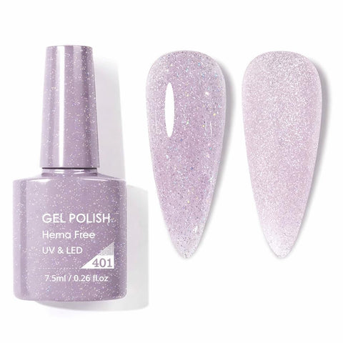 Gel Nail Polish Soak Off UV LED, Soft Lavender Shimmer Color, Smooth High Coverage Formula, Long Wearing Manicure Gel, Easy Application for Nail Art & Salon Use, 7.5ml (Shade 401)