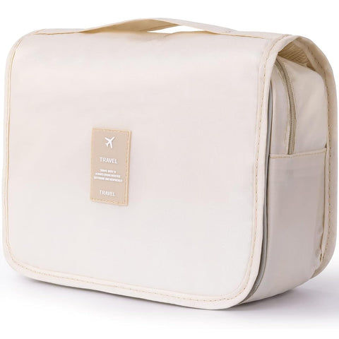 Hanging Toiletry Bag Travel Cosmetic Bag Waterproof Makeup Bag, Large Capacity Toiletry Bag with Hook Cosmetic Bag with 3 Drawstring Organizer Bags Storage Bag (Beige)