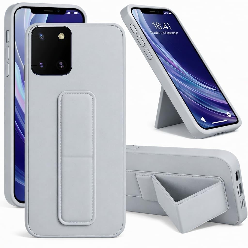Back Cover Stand Case Magnetic Car Holder Soft Silicone & Vertical Kickstand Cover Wrist Strap Full protection Anti Fingerprint Case for Samsung Galaxy Note 10 lite (Gray)
