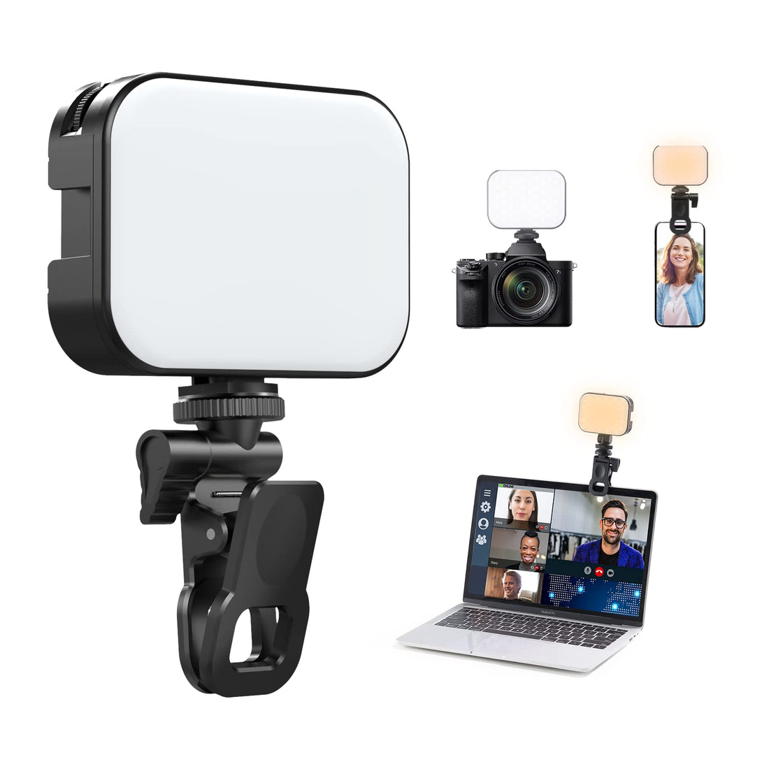 ULANZI VL100X LED Selfie Light with Clip, Bi-Color LED Video Light Dimmable 2500-6500K with 2000 mAh Battery, CRI 95+, 3 Light Modes, Rechargeable Portable Clip on Light for Phone/Tablet/Laptop