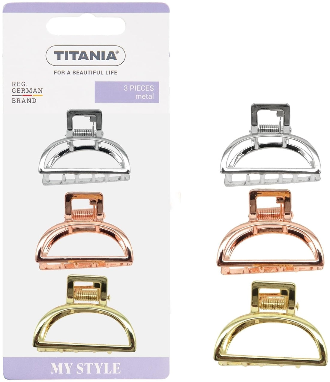 Titania 8221 Metal Hair Clips 3-Pieces, 4 cm Size