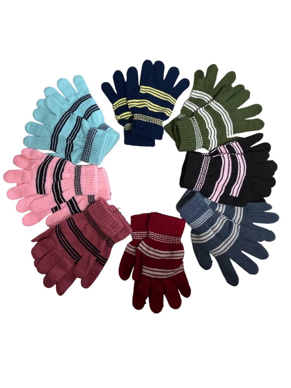 Kids Winter Multi Color Gloves Striped Knitted Gloves Kids Gloves 5 to 11 Years Old 1 Piece