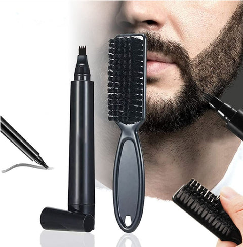 Beard Pen Beard Pencil Filler Kit for Men - Beard Styling Pen with Beard Brush - Long Lasting Natural Finish / Water and Sweat Proof Sharp Beard Lines!!!! (Black)