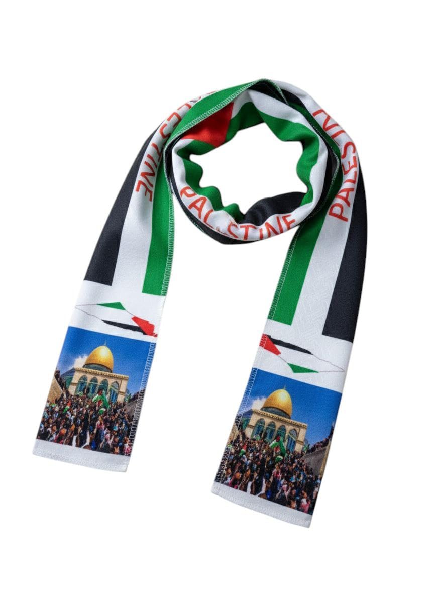 Traditional Palestine Scarf, Palestinian Flag Design, Heritage Piece with Jerusalem Inscription