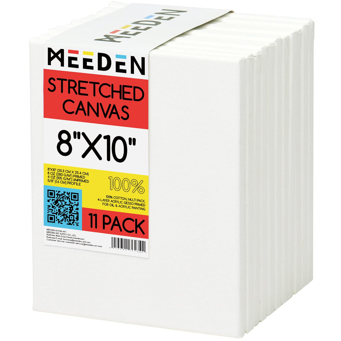 MEEDEN Stretched Canvas, 8 × 10 Inch, Pack of 11, Blank White Canvases for Painting, 100% Cotton, 8 oz Gesso-Primed, Pre-Stretched Canvas for Acrylic Pouring Airbrushing & Oil Painting