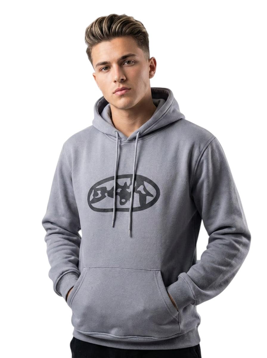 Miza Men's Winter Hoodie, Heavy Cotton Hoodie, Fashion Printed Design, Front Pocket, Grey