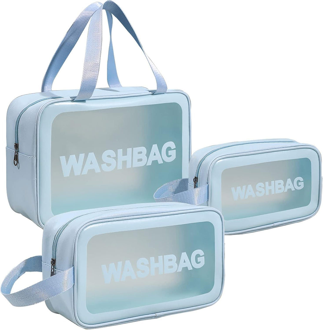 Circle M Clear Toiletry Bag Set 3-Piece Waterproof Blue Travel Organizer