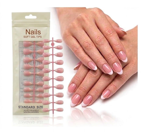 24pcs M Size Finished Design With UV Gel Press On Nails Coffin OVAL Shiny False Nails Full Cover Artificial Fake Nail Art Tips- Comes With 1 SHEET DOUBLE FACE (2B)