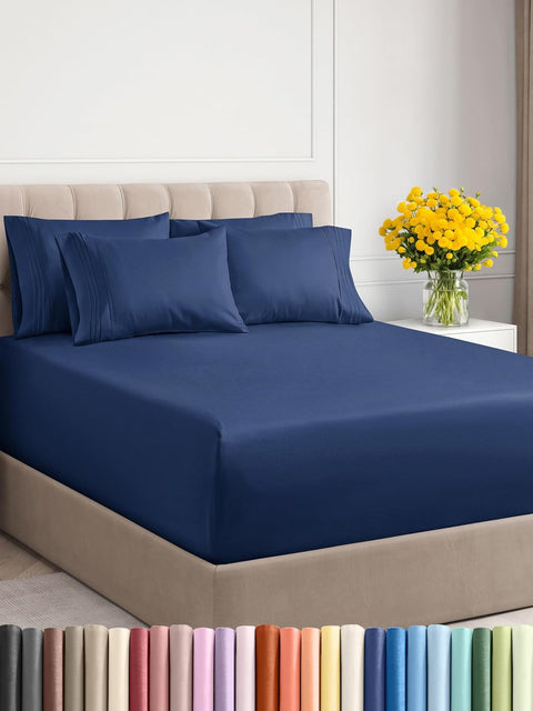 Signoola Fitted Sheet Set Of 4 Pieces - Comfy Breathable & Cooling Sheets - Hotel Luxury Bed Sheets (120 x 200 cm) - Deep Pockets, Easy-Fit, Extra Soft - Navy blue