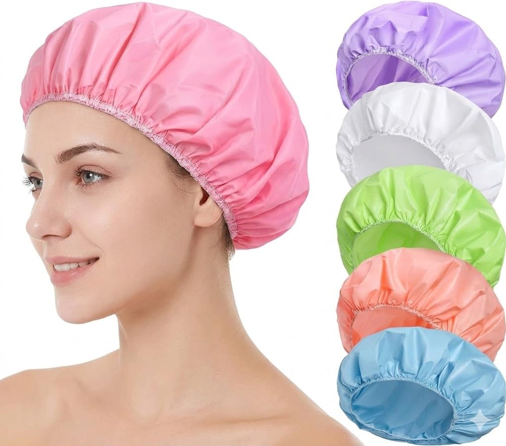 1 PCS Shower Caps for Women, Double Side Waterproof Shower Cap, Reusable Elastic Bath Caps for Shower, Bathing Shower Caps, Bath Hair Caps - MULTICOLOR Color