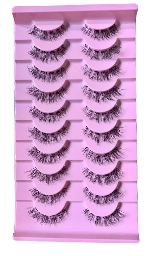 3D Clear Band Lashes 1 Natural Soft Faux Mink Lashes Cat Eye Wispy Short Cross Reusable False EyeLashes 10 Pairs - (D13)