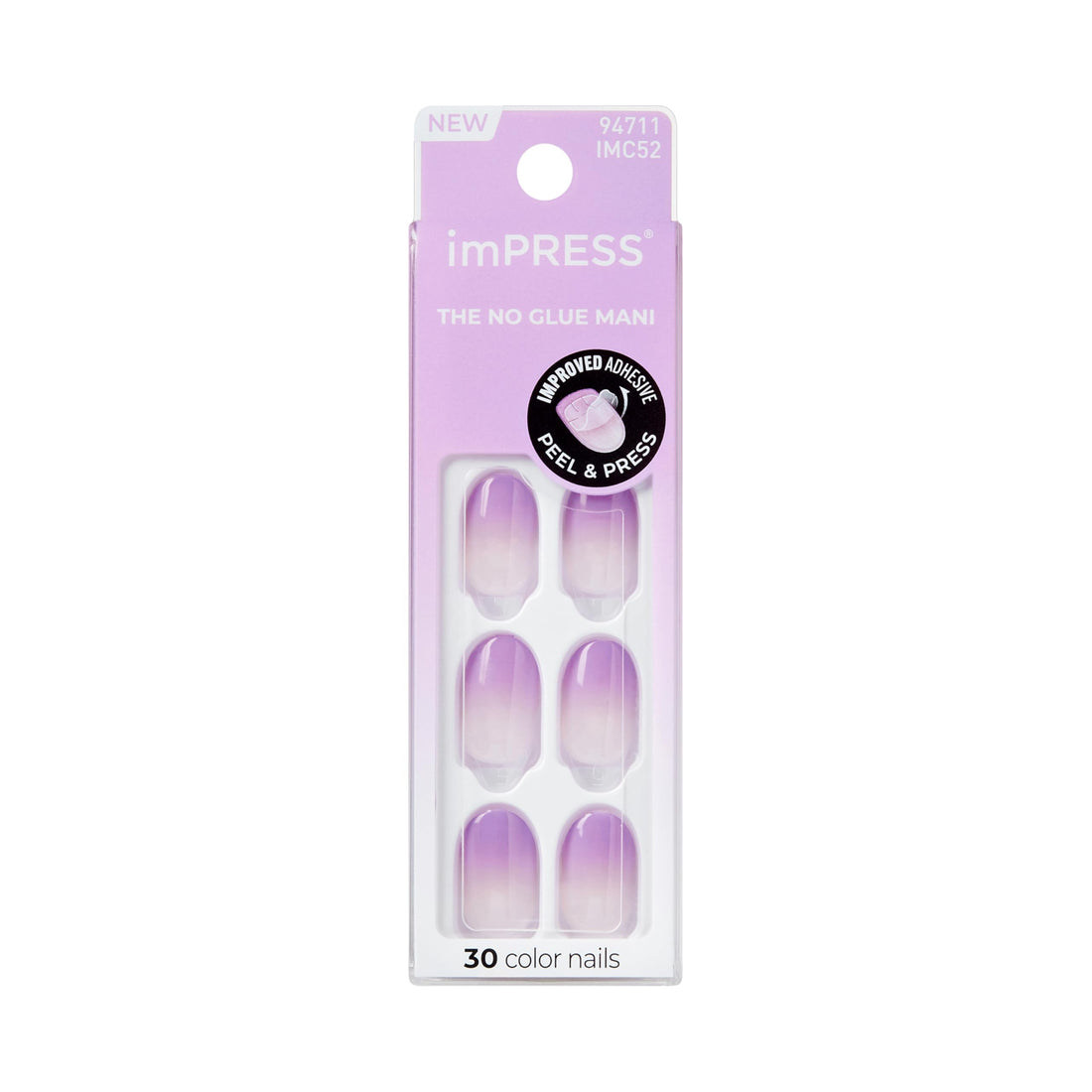 KISS imPRESS Press On Nails 'Take A Chance' Purple Short Oval Shape Patented Strong Adhesive Nail Glue No Splitting No Smudging 30 False Nails Self Adhesive