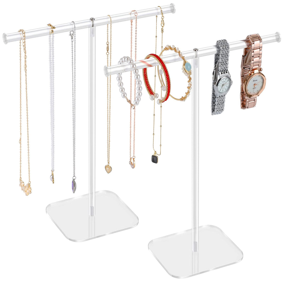 BEST MEDIA 2-Tower Acrylic Jewelry Stand, a Transparent Necklace Holder & Jewelry Organizer for your Bracelets, Rings, Earrings, and Watches- Modern - 1 Piece - Transparent