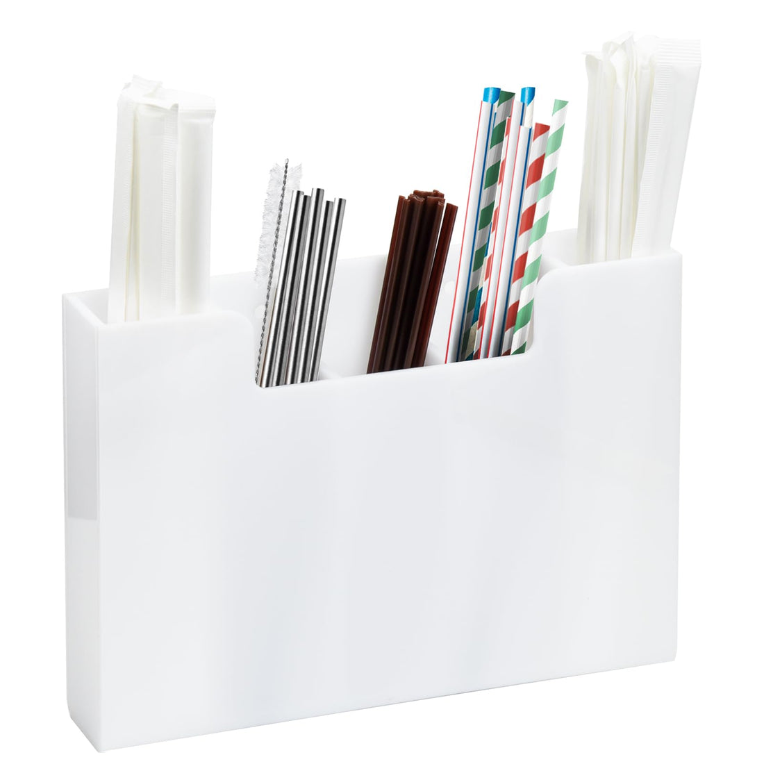 BEST MEDIA Acrylic Straw Holder, 5 Slot Straw Dispenser Organizer with Countertop or Cabinet Installation, Straw Storage Rack for Kitchen Café Bar, Space Saving Clear Organizer - White