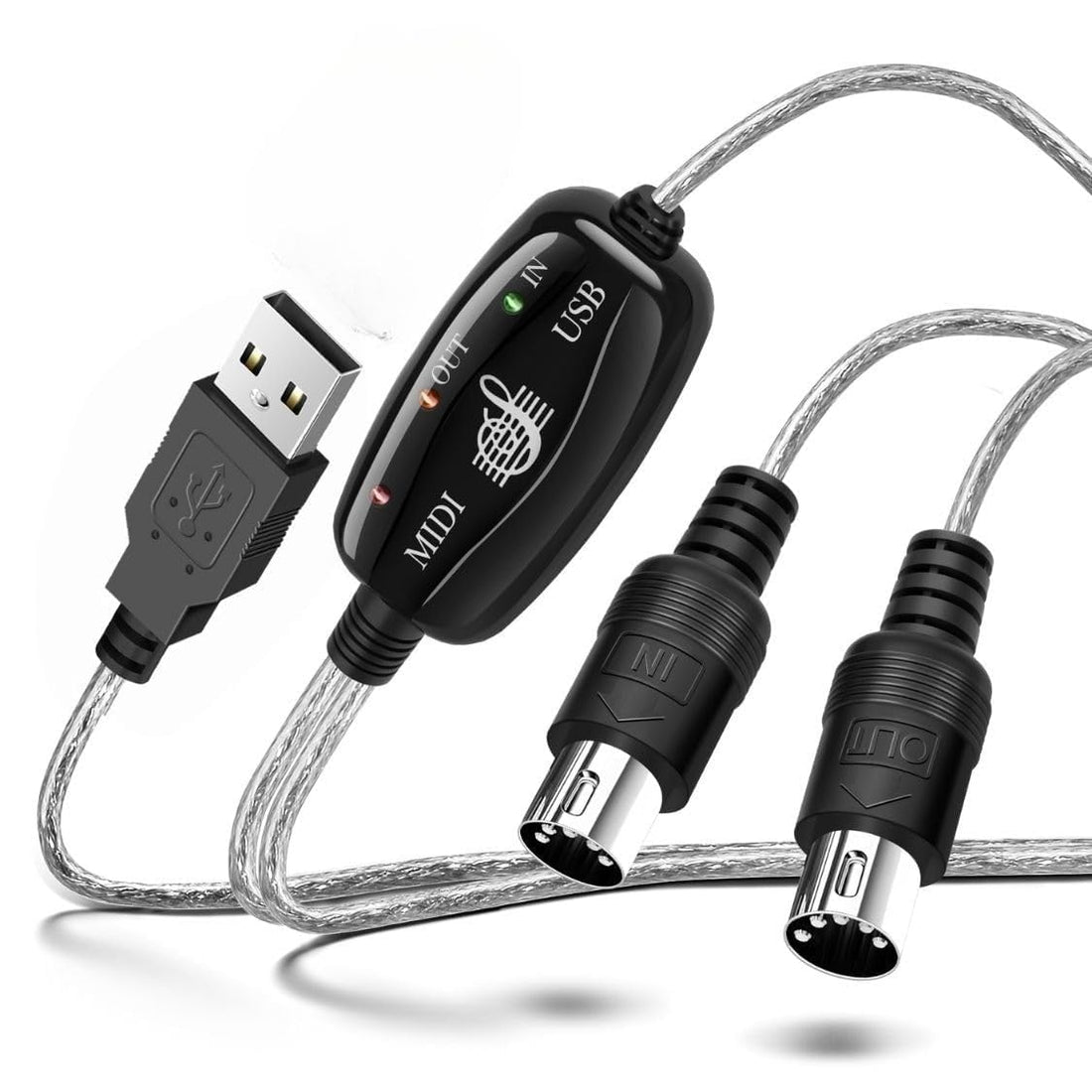 MIDI Cable Set to USB Adapter 2 in 1 MIDI Piano USB Cord from PC to Keyboard, Synthesizer, Electronic Drum, Electric Blow Pipe, 16 Channels for Windows, Mac, and Android