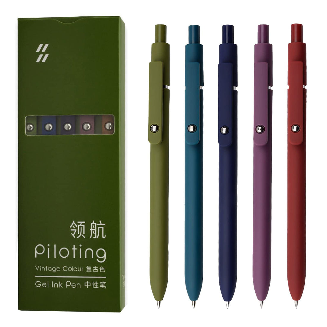 Showday-Gel Pens, 5 Pcs 0.5mm Black Ink Pens Fine Point Smooth Writing Pens with Silicone Grip, High-End Series Metal Clip Retractable Pens for Journaling Note (Green)