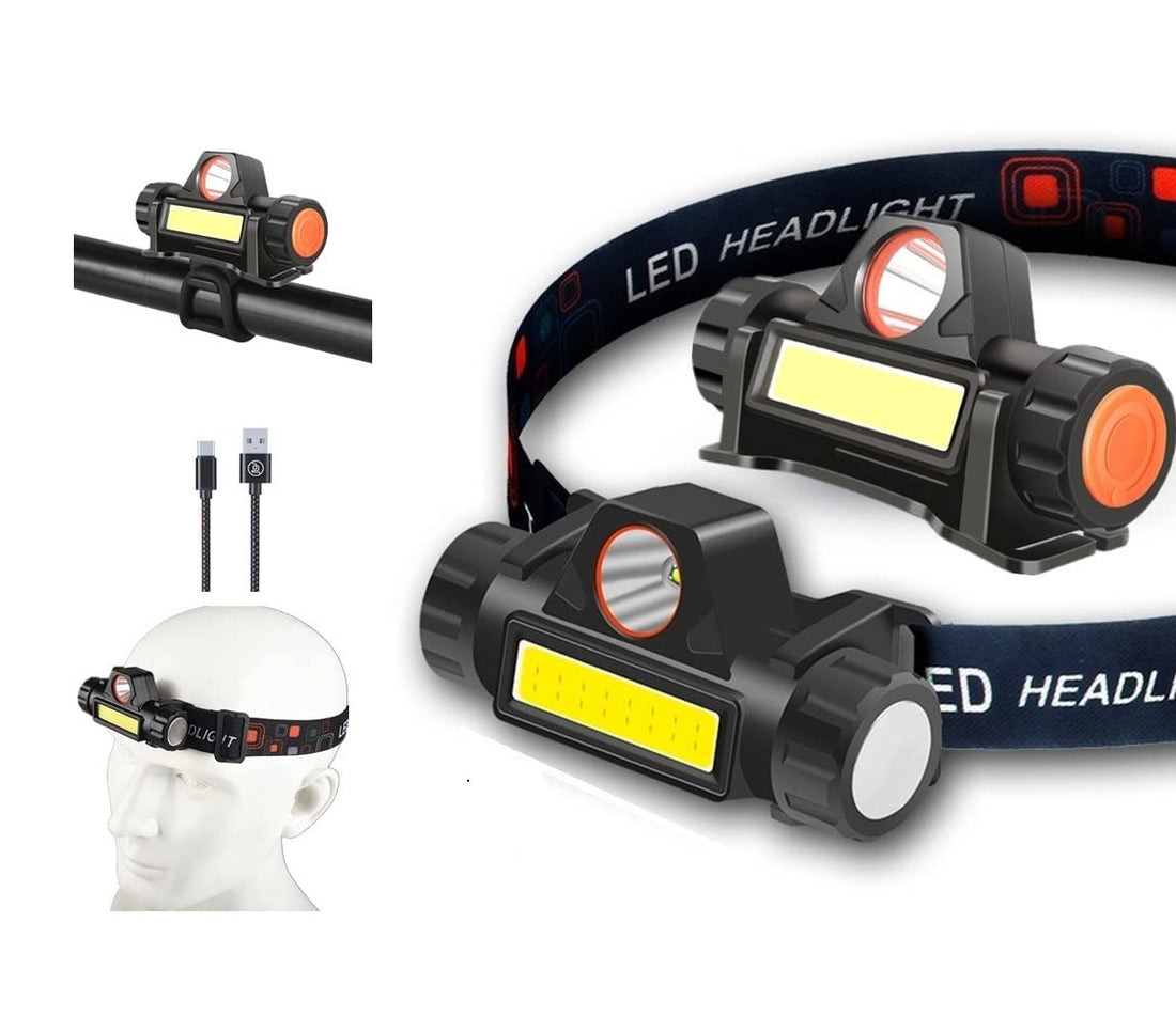 LED headlamp spotlight adjustable power USB charging for loft work bicycle headlight hunting night running camping etc Simple and lightweight (2 packs)