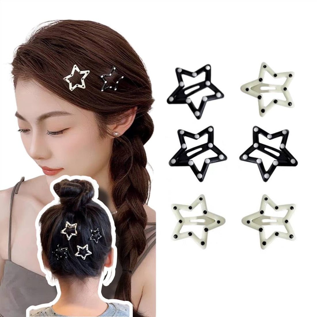 6Pcs/Set Hair clip Star Black White Dots Hair Clips Girl Metal Snap Trendy Clip Mini Anti-slip Hair Clips Barrettes Baby Women Hair Accessories
