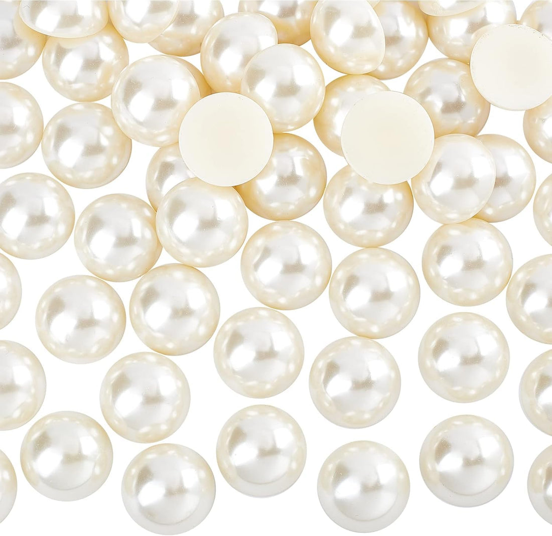 FINGERINSPIRE 60 Pcs 25mm Beige Flat Back Pearl Extral Large Cabochon Half Pearls Bead with Container Large Half Round Pearl Loose Beads Gems for Shoes Wedding Dress Phone DIY Crafts Making