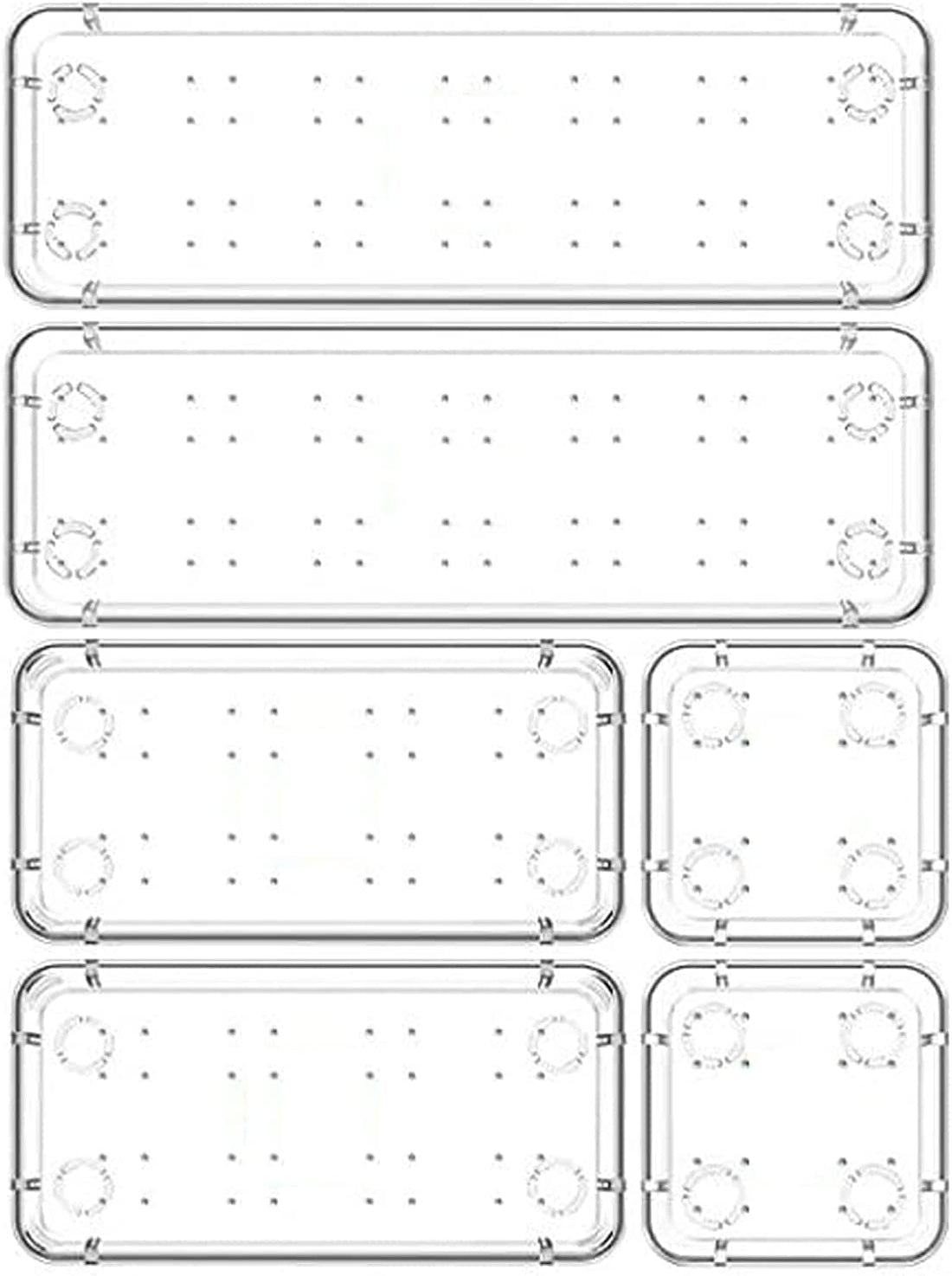 Zollyss Desk Drawer Organizer Trays Various Size Bathroom Drawer Tray Dividers Plastic Vanity Organizers Storage Bins for Makeup Dresser Kitchen Office (Clear) (6 PCS)