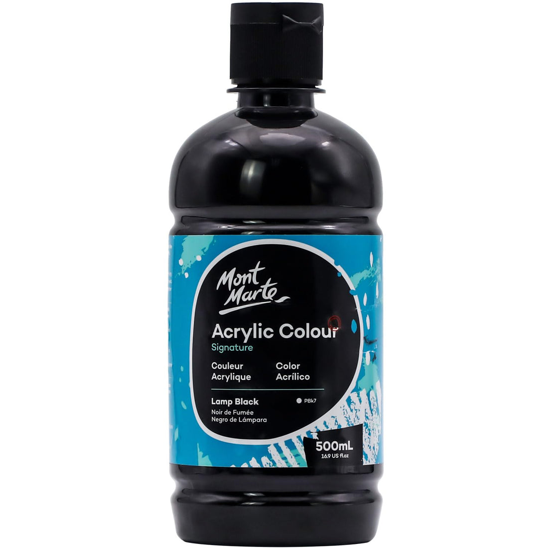 Mont Marte Signature Black Acrylic Paint, 16.9oz (500ml), Semi-Matte Finish, Suitable for Canvas, Wood, Canvas, Leather, Cardboard, MDF, Crafts