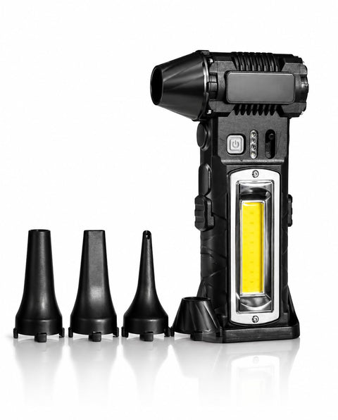 F020 Mini Turbo Fan with LED Work Light – High Speed Portable Air Blower, Type-C Rechargeable, Magnetic Base, Emergency Red Warning Light (Black)