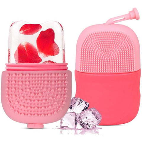 Plan A Ice Roller for Face 3 in 1 Reusable Face Massager, Face Tool for Firming and Toning Skin with Brush to Cleanse Skin and Makeup Brushes, Remove Puffy Eye Bags, Add Healthy Glow (Pink)