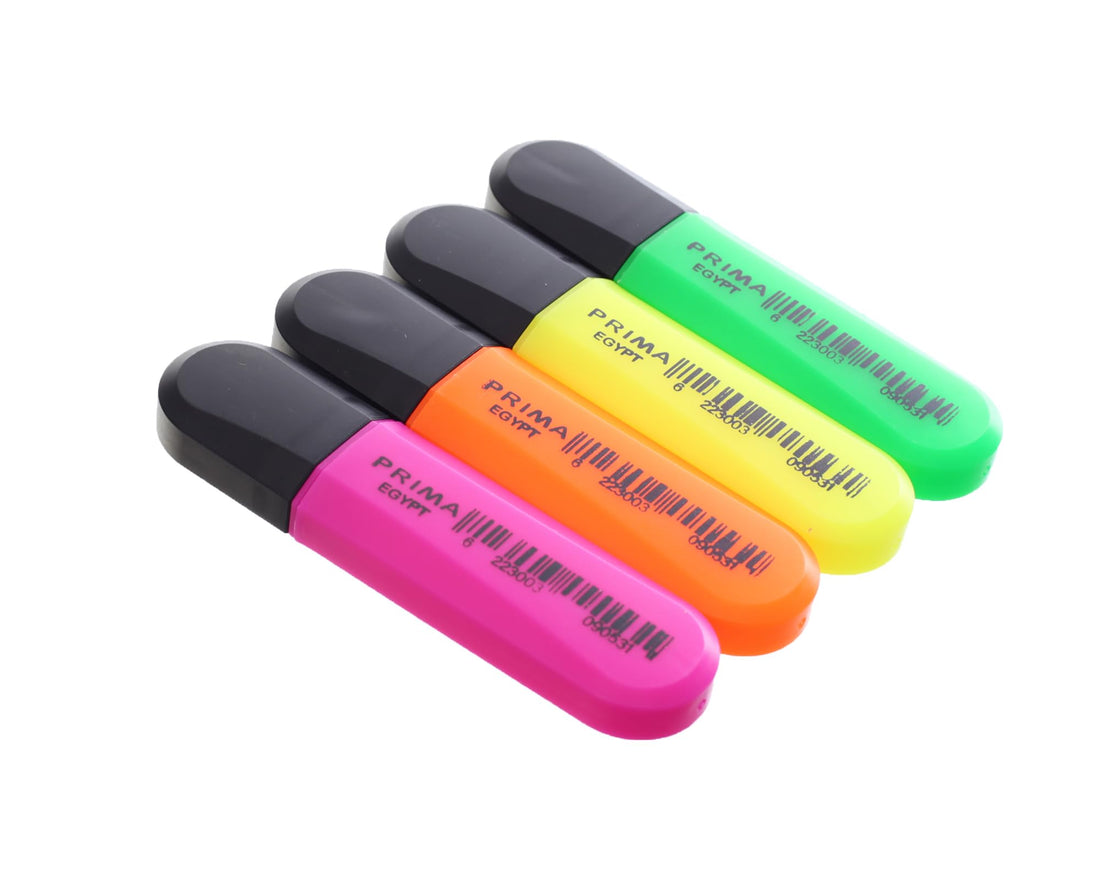 Prima Highlighter Set of 4 Pens Vibrant Colors for Effective Note-Taking and Study Organization