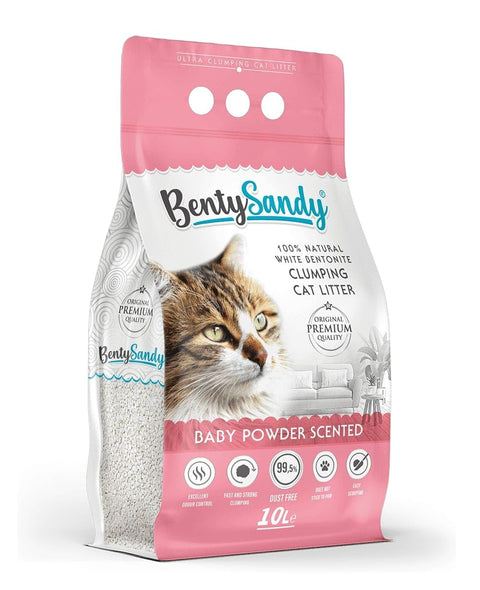 Benty Sand Ultra Clumping Cat Litter, 100% Natural White Bentonite Clumping Cat Litter,Excellent Odour Control, Fast And Strong Clumping (10L, Baby Powder)