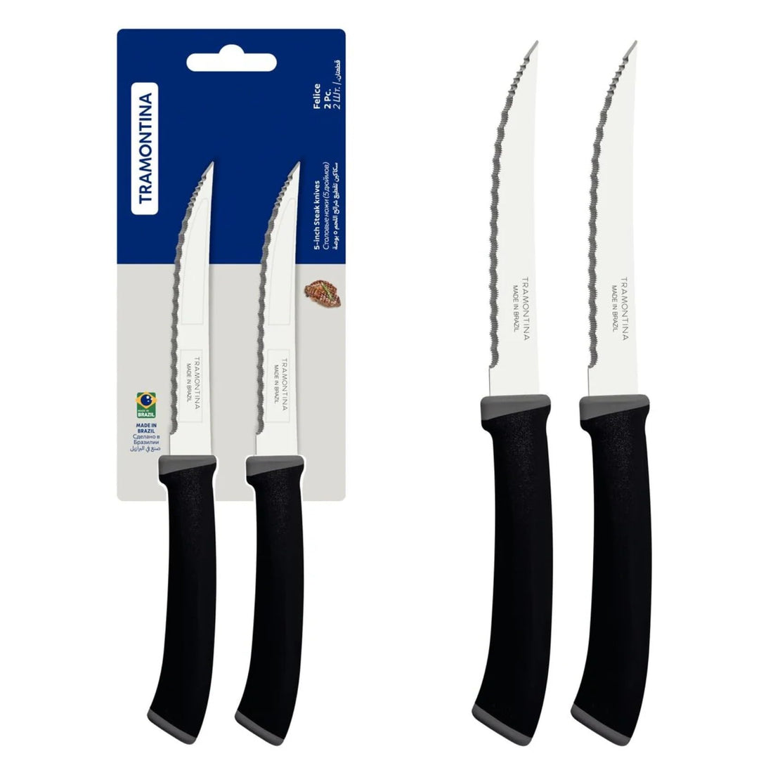 Tramontina Felice Cross Serrated Steak Knives 2-Piece Set, Black