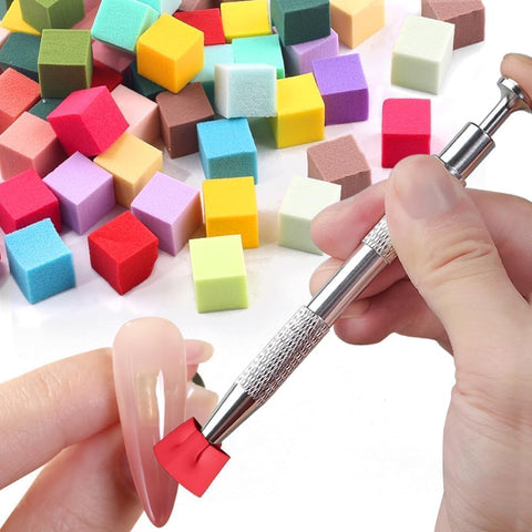 Nail Sponge 1 Metal Grabber with 100 Pcs Mini Replaceable Nail Sponges Blocks for Ombre Nail Art, Stamping Tools Nail Art Tools Nail