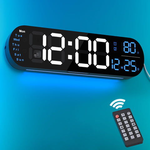 ANALOI Digital Wall Clock Large Display, 13.7 inch Large Digital Wall Clock with RGB Color Changing Remote Control, Date Week Temperature Auto DST, Auto Brightness Dimmer Big Clock with Night Lights