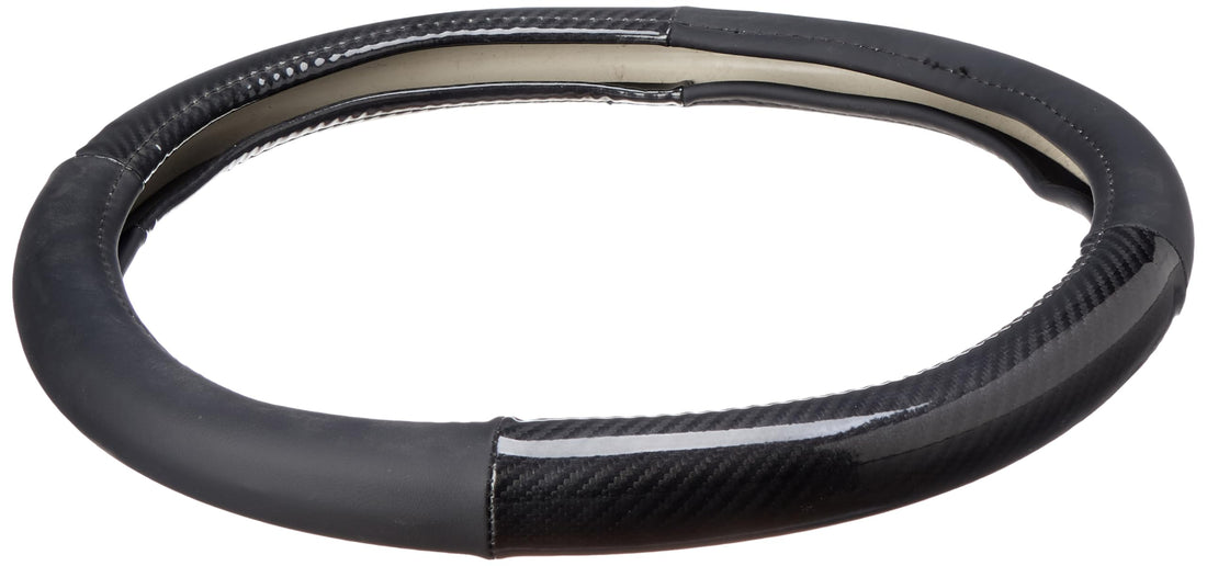USHOP Carbon Fiber Classic Steering Wheel Cover, Universal Fit 38cm, Breathable Microfiber Leather, Black
