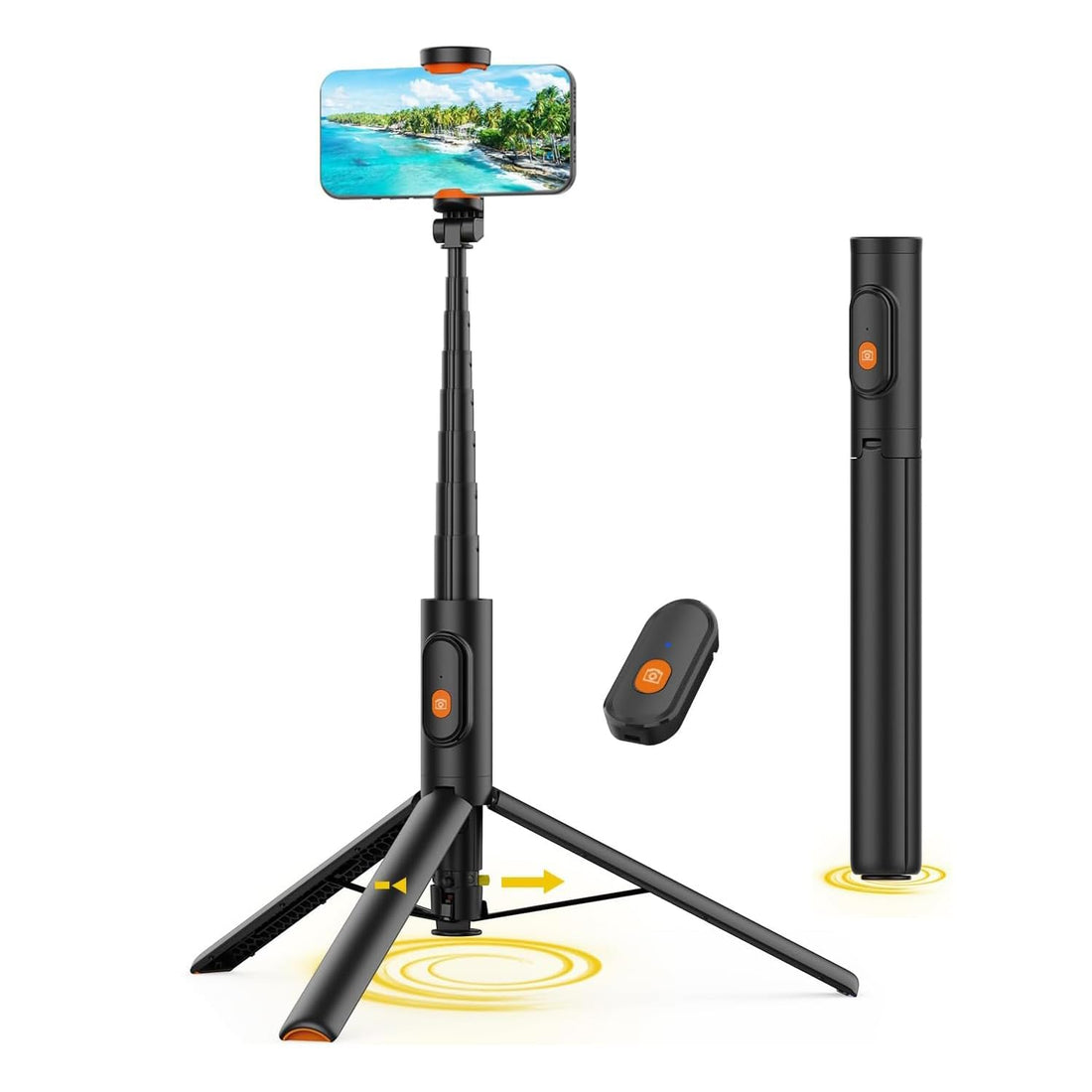 59” Automatic Extendable Phone Tripod with Wireless Remote, Adjustable Selfie Stick, Portable Smartphone Mount Stand for iPhone, Android, TikTok, Vlog, Travel, Live Streaming(Black)