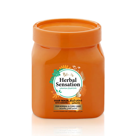 Blends Herbal Sensation Keratin Hair Mask for Normal & Curly Hair – Anti-Frizz & Humidity Protection Treatment – Silicone & Paraben Free – 600 ml