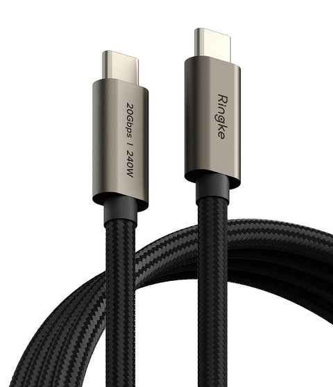 Ringke USB 3.2 Gen 2x2 USB-C Cable (1.0M / 3.28 FT) - USB C to USB C 240W Fast Charging, 20Gbps Data Transfer Speed Braided Cable for iPhone 15 Series, Galaxy, Pixel, and Laptops - Black