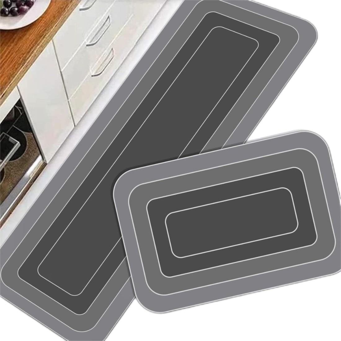 Paporich Kitchen Mat,2 Piece Set Absorbent Comfort Kitchen Rugs,Non Slip Soft Washable Carpet for Kitchen,Floor,Office,Sink,Laundry(40×60CM and 40×120CM,Grey)