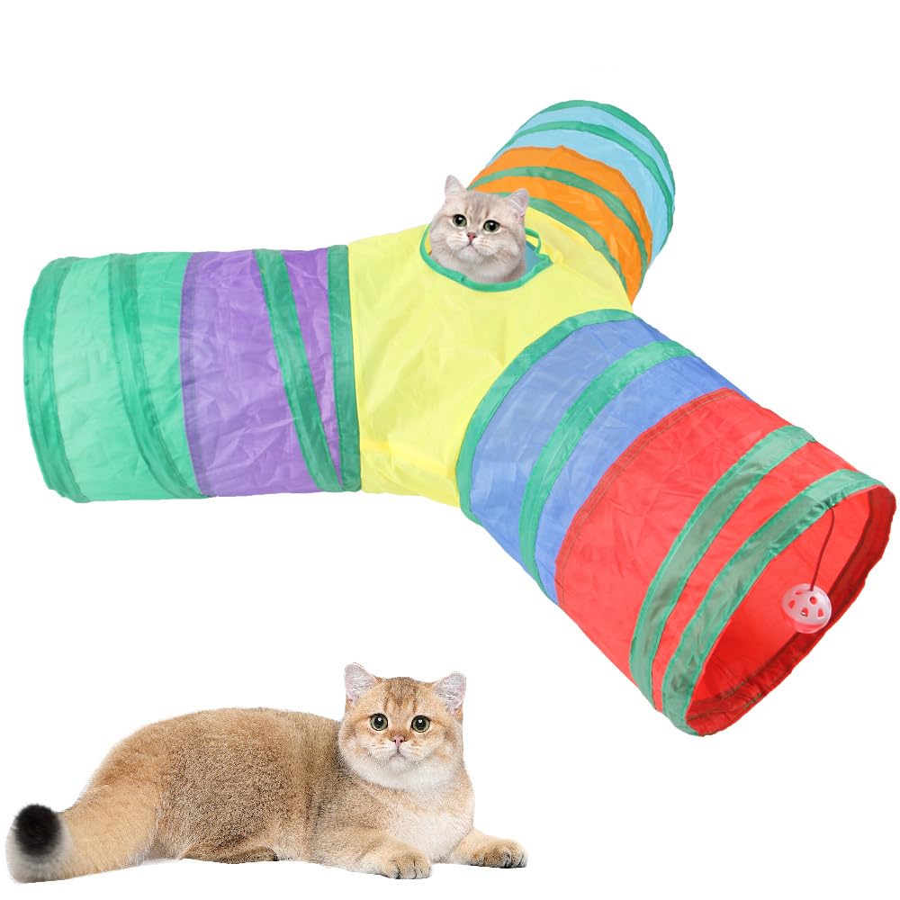 Cat Tunnel or Indoor Cats, Interactive Peek-a-Boo Cat Chute Cat Tube Toy, Camouflage Y-Tunnel