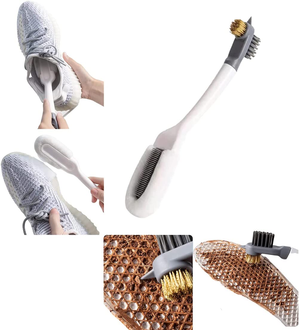 KASTWAVE Professional Cleaning Shoe Brush, Multifunctional Household Cleaning Brushes, Care Brush, Long Handle Soft Bristle Shoes Cleaning Scrubber for Cleaning Bags and Clothes Sneaker (White)