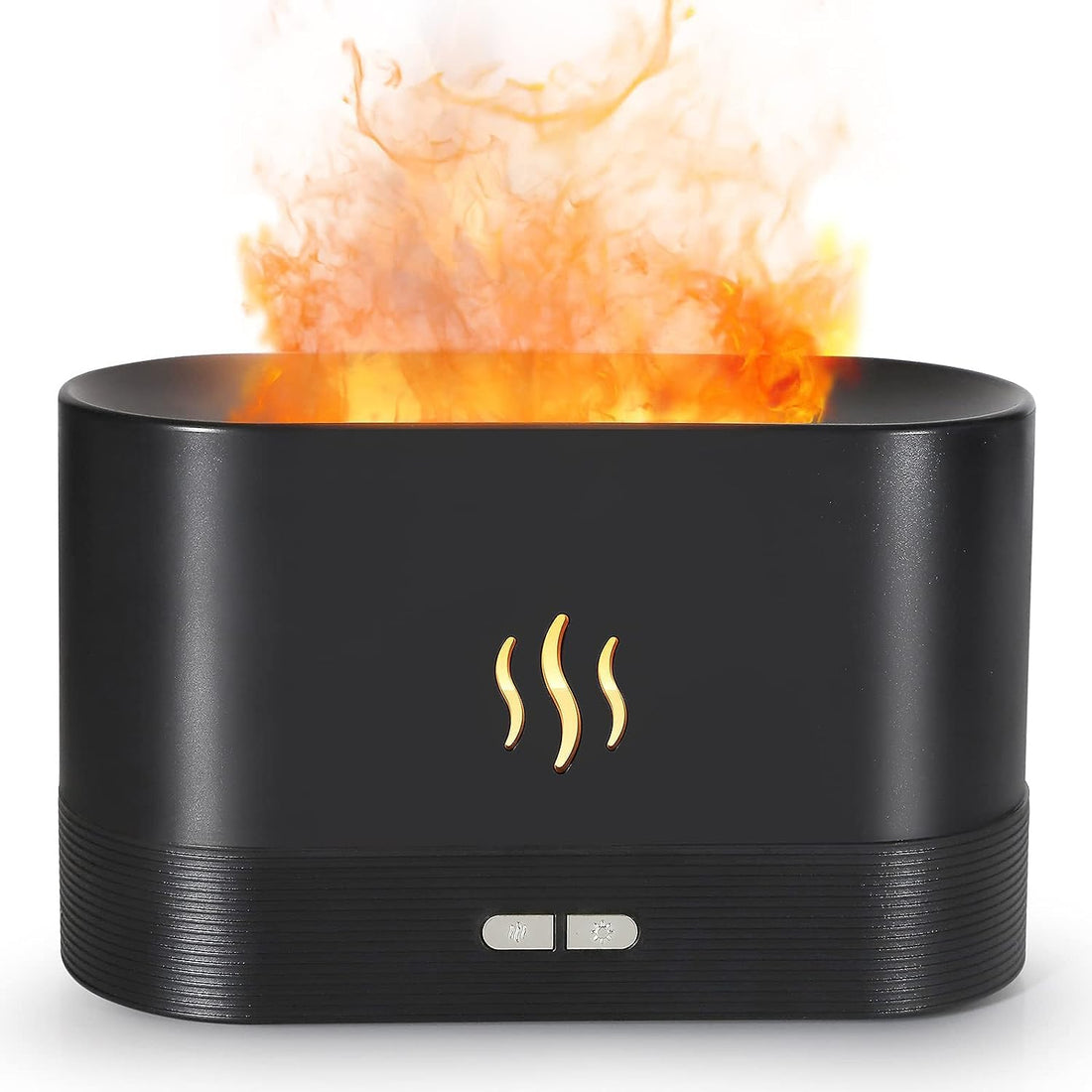 Essential Oil Diffuser, Flame Simulation Mist Humidifier, 180ml Aroma Diffuser, 2 Brightness Levels Night Light Auto Shut-Off (Black)