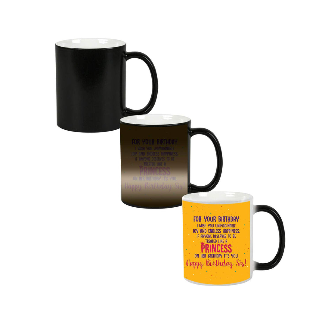 TheYaYaCafe I Wish You Unimaginable Joy and Endless Happiness Combo Hamper Ceramic Magic Mug, Coaster, Set of 2, Yellow