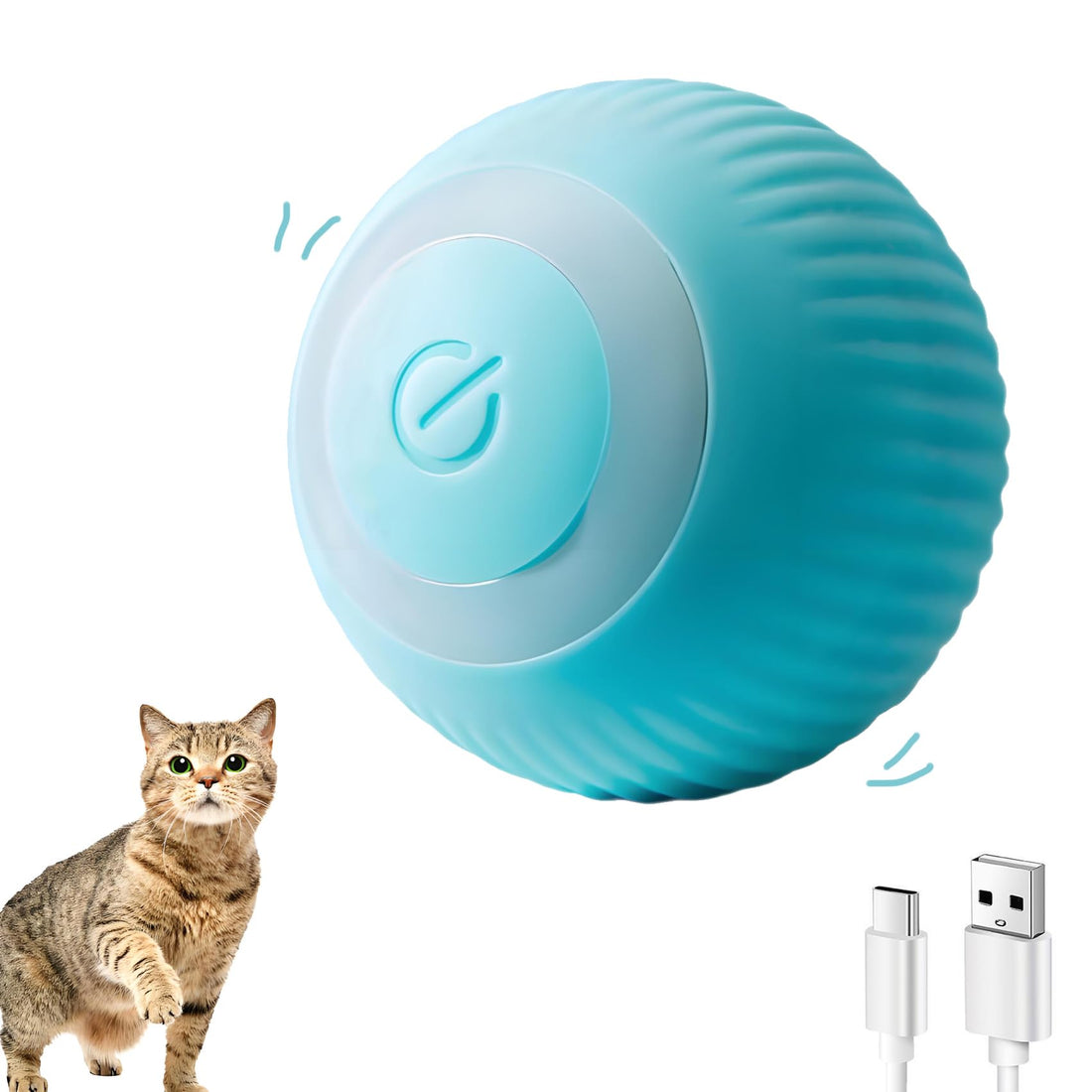 NXPUXP Automatic Cat Ball, Intelligent Automatic Rolling Cat Toy with LED Lights, USB Rechargeable (Blue)