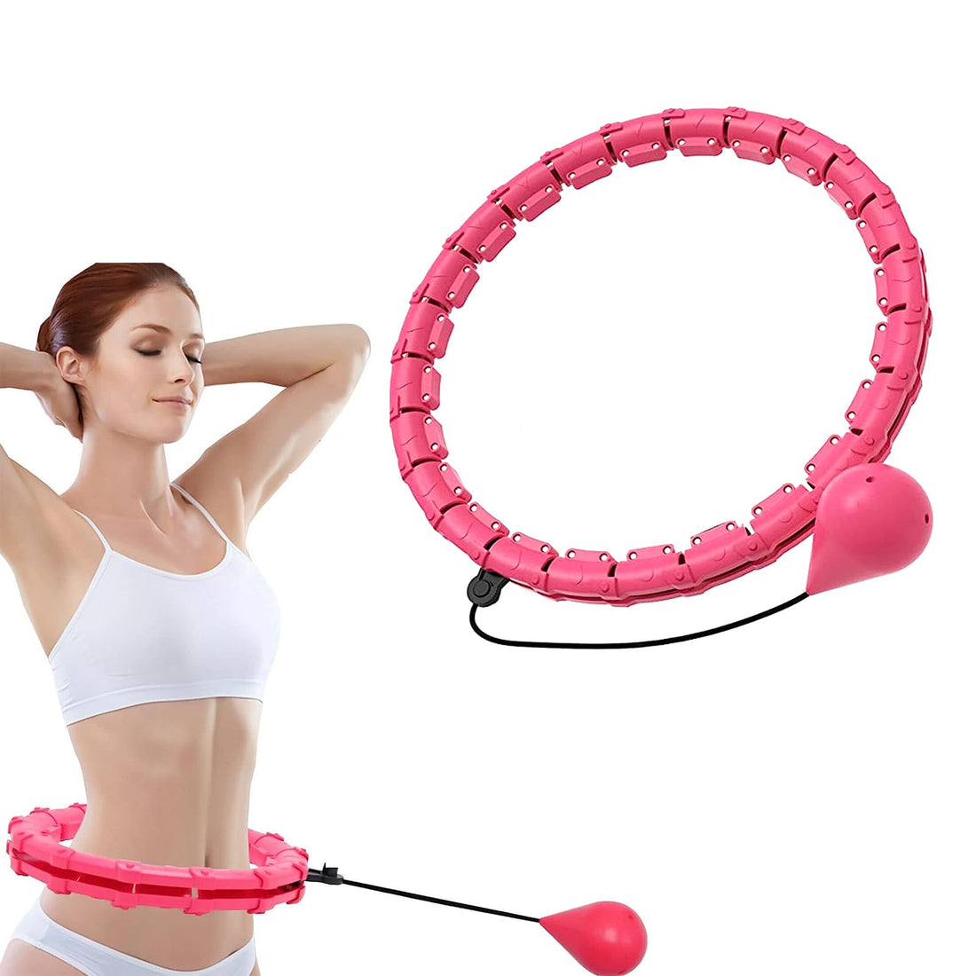 Weighted Hula Hoop,Smart Waist Exercise Ring Weight Loss,Noiseless Hula Hoop 24 Links Detachable & Size Adjustable,Suitable for Adultsand Beginners,Great for Exercise and Fitness at Home
