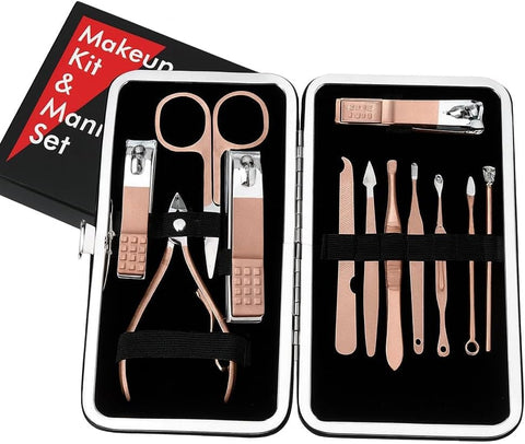 Manicure Set, 12 Pcs Manicure & Pedicure Set, Professional Grooming Kit for Men & Women, Stainless Steel Fingernail & Toenail Cutter, Ideal for Nails, Brows and Ears