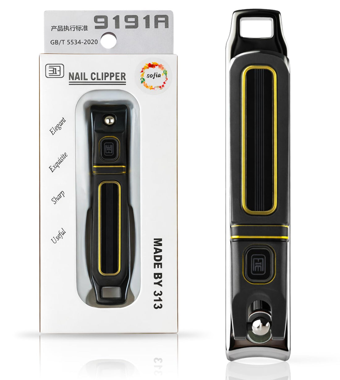 Sofia - Nail Clipper, Stainless Steel Sharp Blade, For Clean Cuts, Durable Grooming Tool, Professional Nail Cutter For Men & Women (Black, Model - 9191A)
