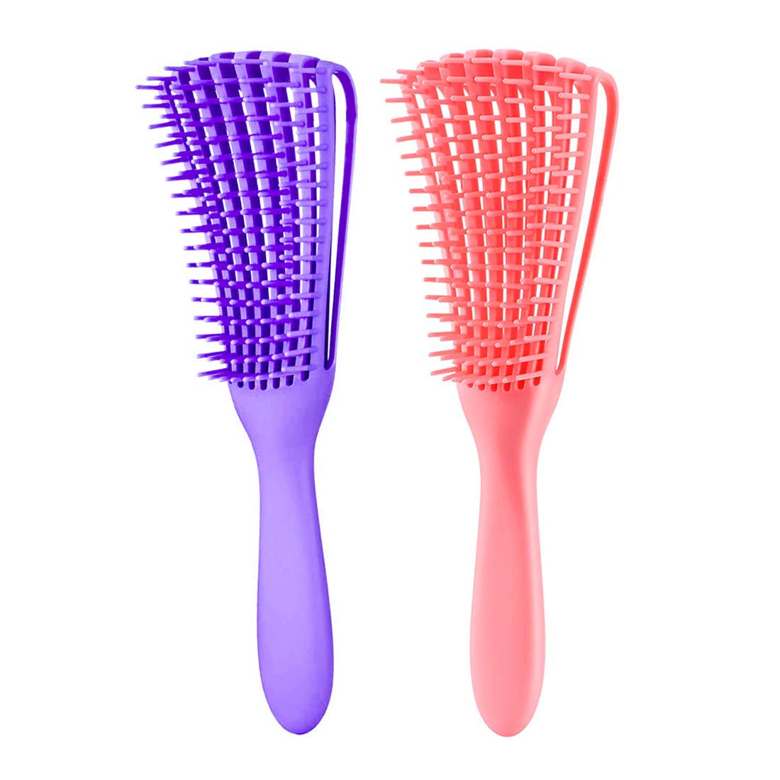 Detangling Brush for Afro American/African 3a to 4c , Wavy/Curly/Coily Hair - Women's Scalp Massaging Comb for Wet/Dry/Oily/Thick/Long Textured Hair, Knot Detangler (2 pcs, Purple-Pink)