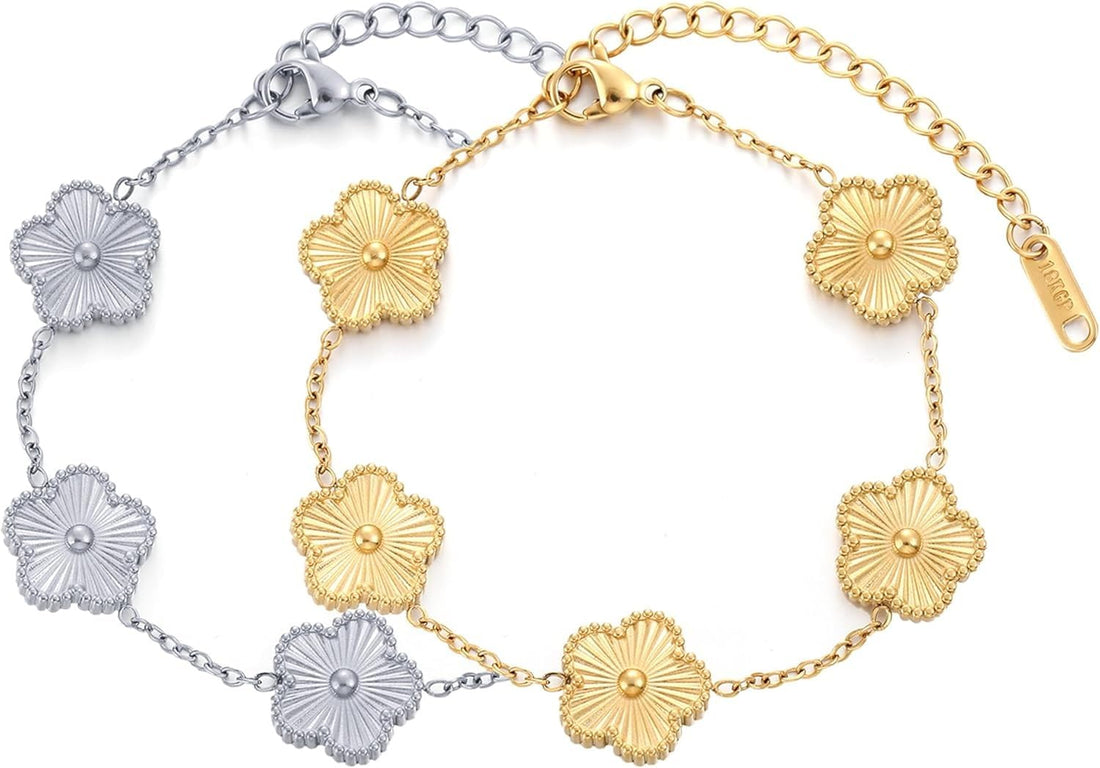 Twinklean Women's Bracelet Four-Leaf Clover Bracelet Stainless Steel Adjustable 14K Gold Plated Lucky Amulet Fashion Elegant Gift for Men Women | By Twinklean