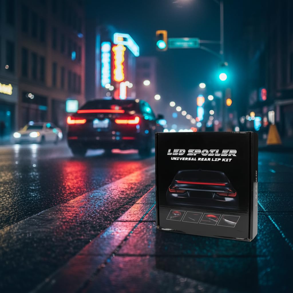 Universal Flexible Exterior Rear Spoiler, 4 in 1 Car Rear Spoiler, Brake Light and Turn Signals, Waterproof Carbon Fiber Design, Easy Adhesive Installation.
