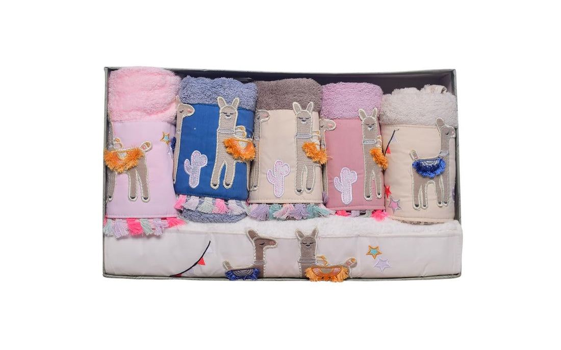 Cotton Bath Towel With Lama Design For Children Set, 5 Pieces, 50 X 100 Cm - Multicolor